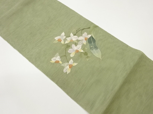 紗紬すくい織花葉模様織出し袋帯